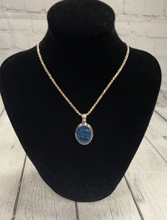 Sterling Silver Necklace with Ocean Blue Pendant