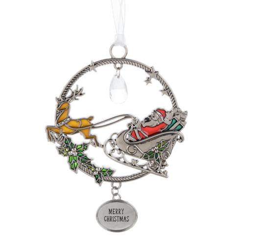 Santa's Sleigh Stainglass Ornaments