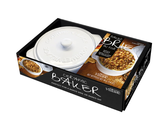 White Ceramic Baker gift set with Maple Walnut Brie topping