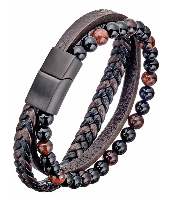 Steel, Bead, Leather Bracelet