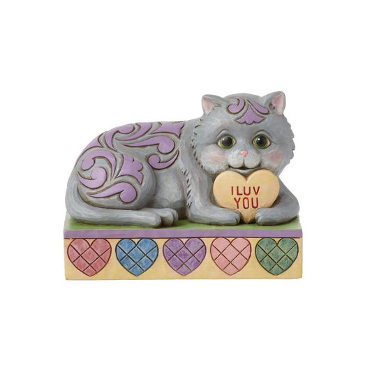 Cat Lying by Message Hearts Figurine