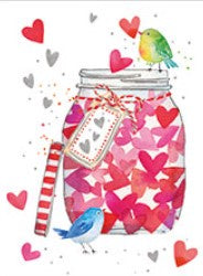 Bird on jar of hearts Mini Card