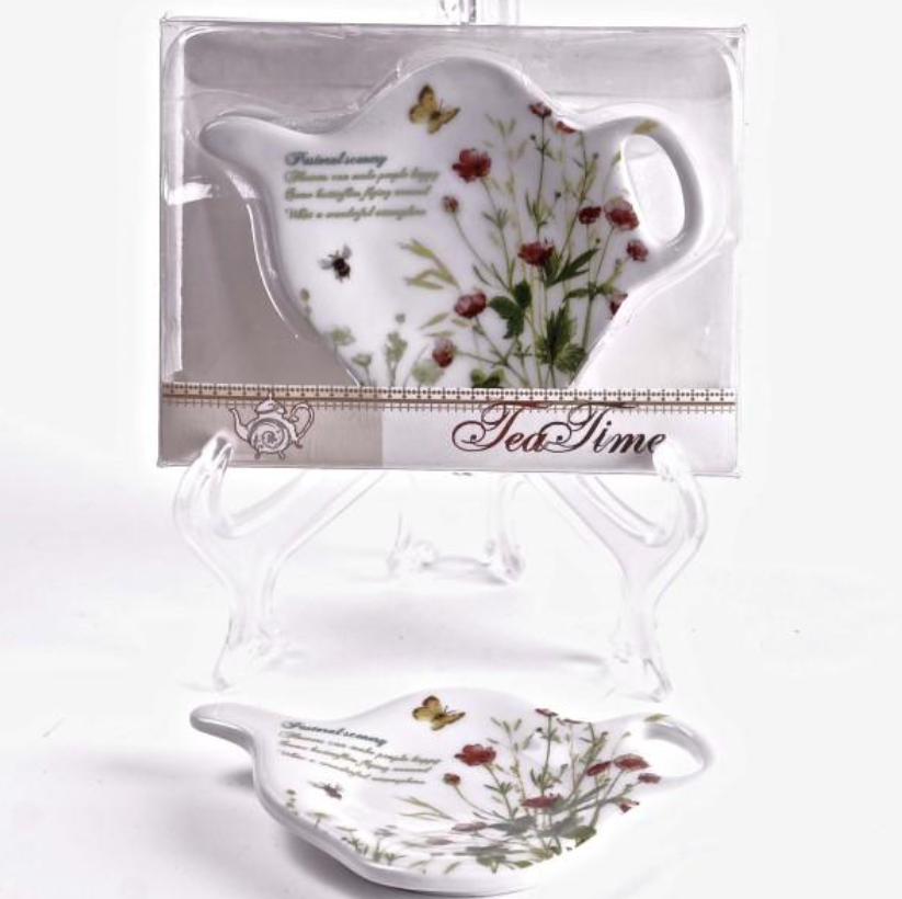 Porcelain Tea Bag Holders, Field Flowers, Set of 2