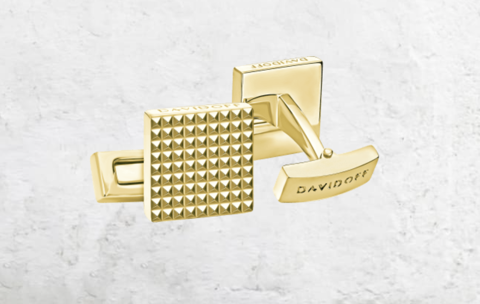 DAVIDOFF PARIS CUFFLINKS BRASS PLATED L. GOLD CLOUS DE PARIS SQUARE LIGHT GOLD