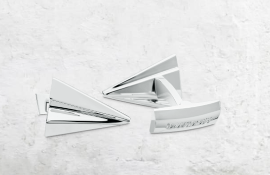 DAVIDOFF ESSENTIALS BRASS RHODIUM PLATED SILVER PAPER PLANE CUFFLINKS