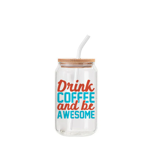 Customizable 13oz Glass with Bamboo Lid and Straw