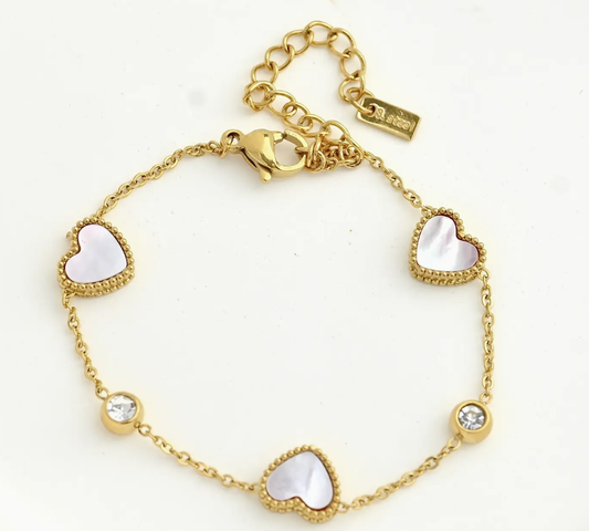 Mother of Pearl Heart Bracelet- Vintage Style Pearl Bracelet