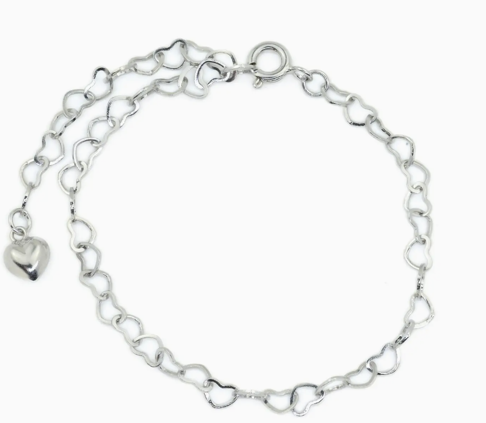Silver Dainty Heart Chain Bracelet