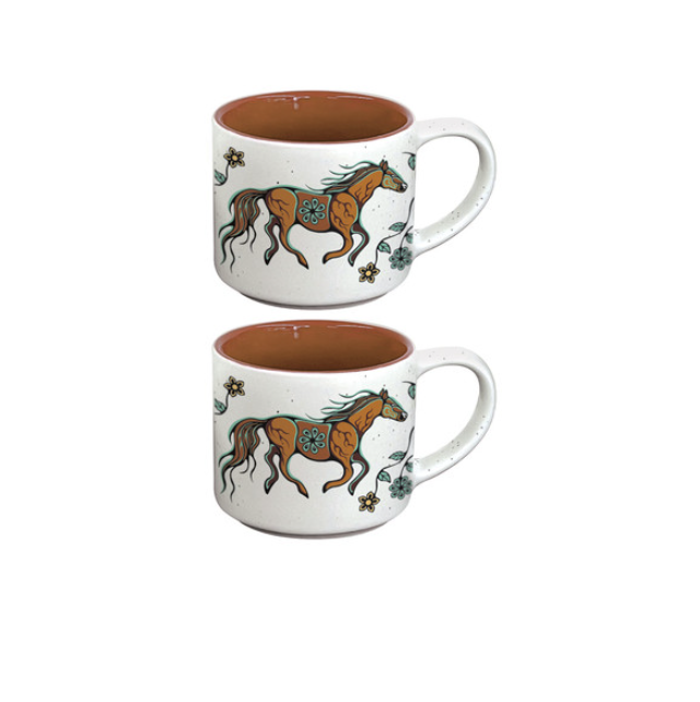 Ceramic Espresso Mugs (Set of 2) - Horse