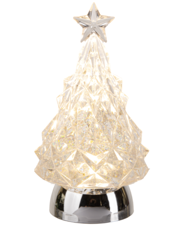 LED Light Up Shimmer Silver Tree Figurine