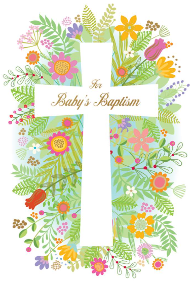 Baptism Card Floral Bloom Cross