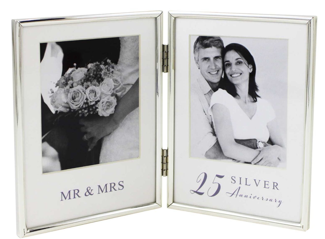 4x5" SILVER PLATED DOUBLE FRAME- '25TH ANNIVERSARY'
