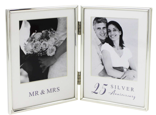 4x5" SILVER PLATED DOUBLE FRAME- '25TH ANNIVERSARY'