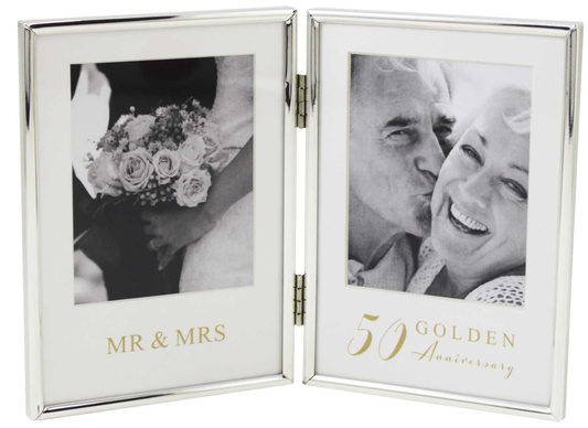 4x5" SILVER PLATED DOUBLE FRAME- '50TH ANNIVERSARY'