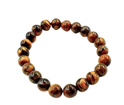Gemstone 8 mm Round Bracelet-Gold Tigereye
