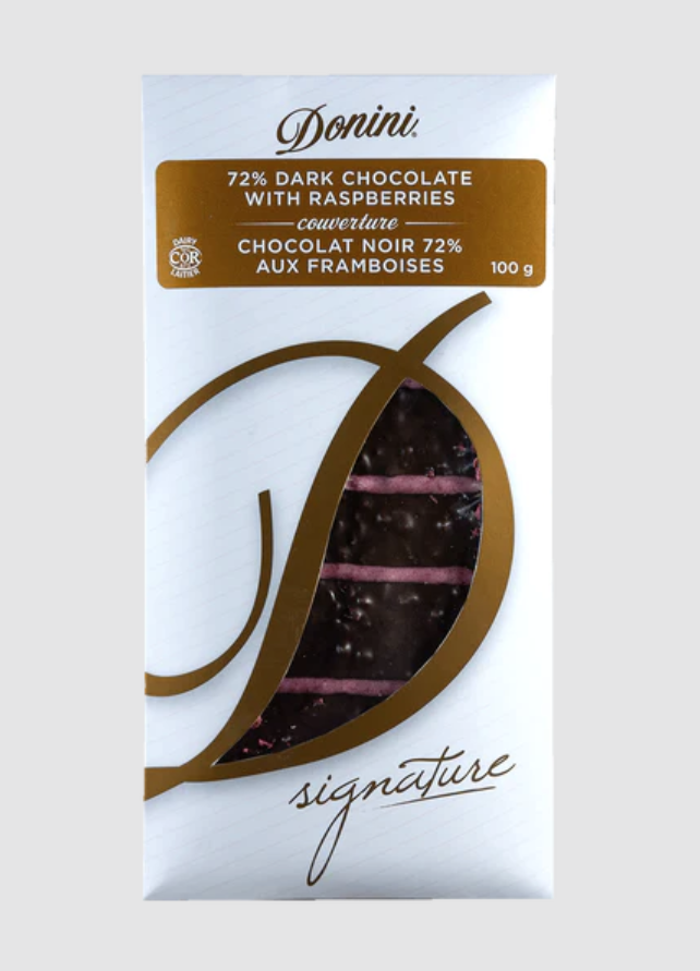 Donini Chocolate - 72% Dark Chocolate with Raspberries 100g