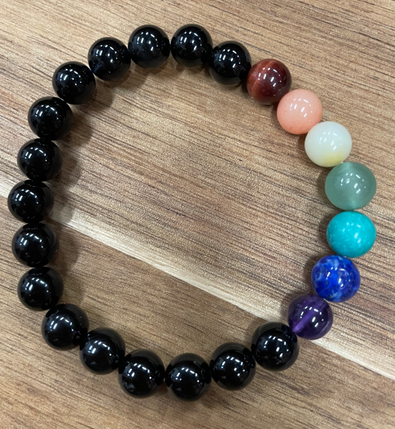 Black agate and natural stones beaded bracelet