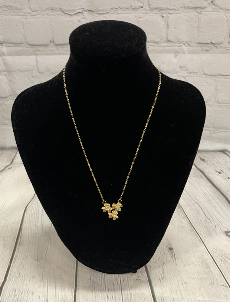 Stainless Steel Flower Trio Necklace