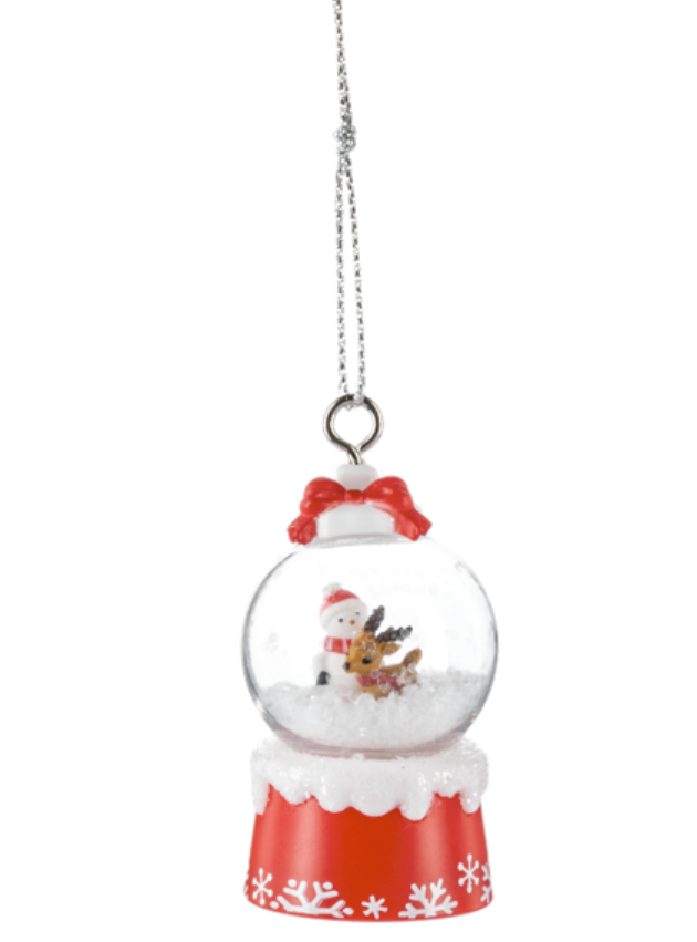 Globe Ornament - Snowman and Reindeer Ribbon