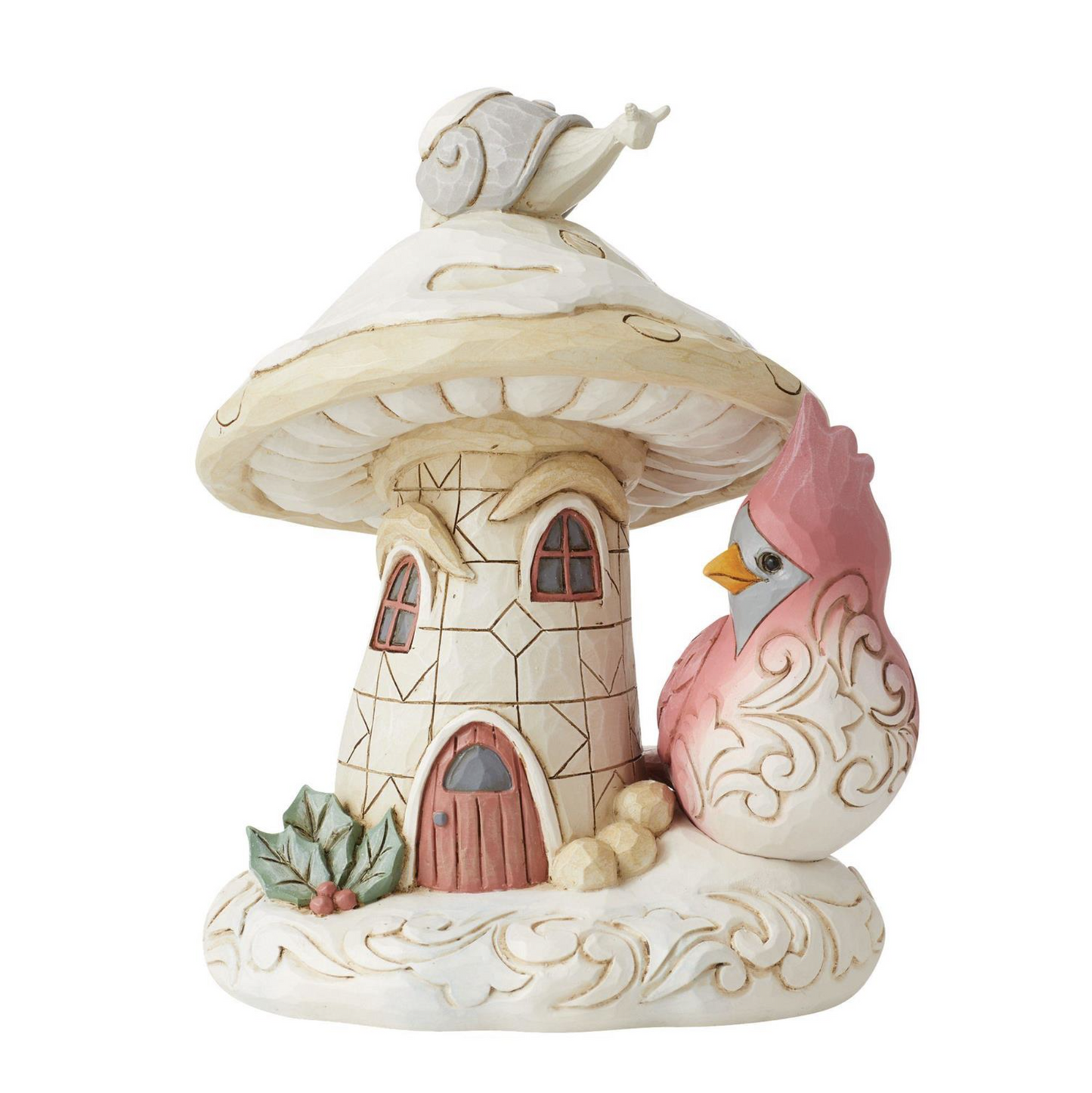 Woodland Mushroom House with Bird Figurine