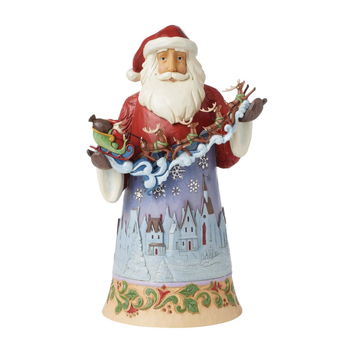 Santa with Sleigh Over Night Scene Figurine