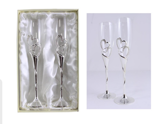 Heart Champagne Flute w/ Crystals - Set of 2