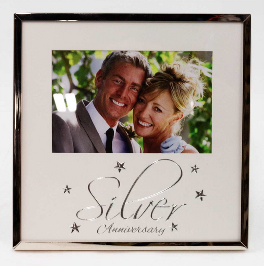Silver Anniversary Frame w/ Stars - 6"x4"