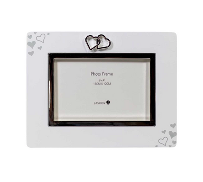 White Double Heart Frame - 6"x4"
