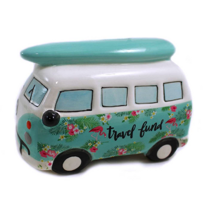 Teal Bus w/ Surfboard Money Bank