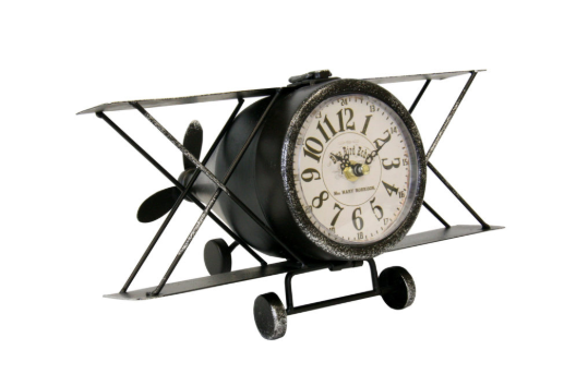 Classic Airplane Metal Table Clock – Black
