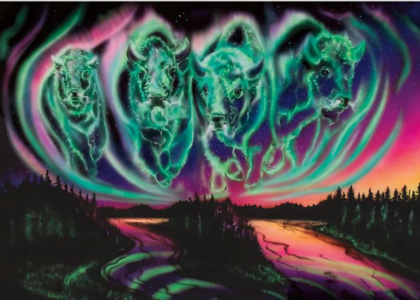 "Sky Dance-Wood Buffalo Skies" Note Card
