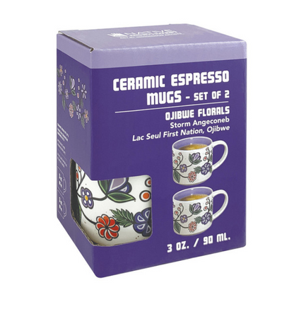 Ceramic Espresso Mugs - Set of 2 (Ojibwe Florals)