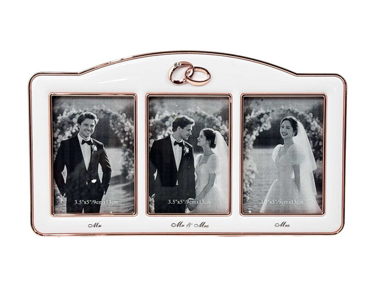 Rose Gold Mr & Mrs Frame w/ Wedding Rings