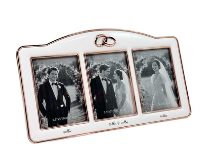 Rose Gold Mr & Mrs Frame w/ Wedding Rings