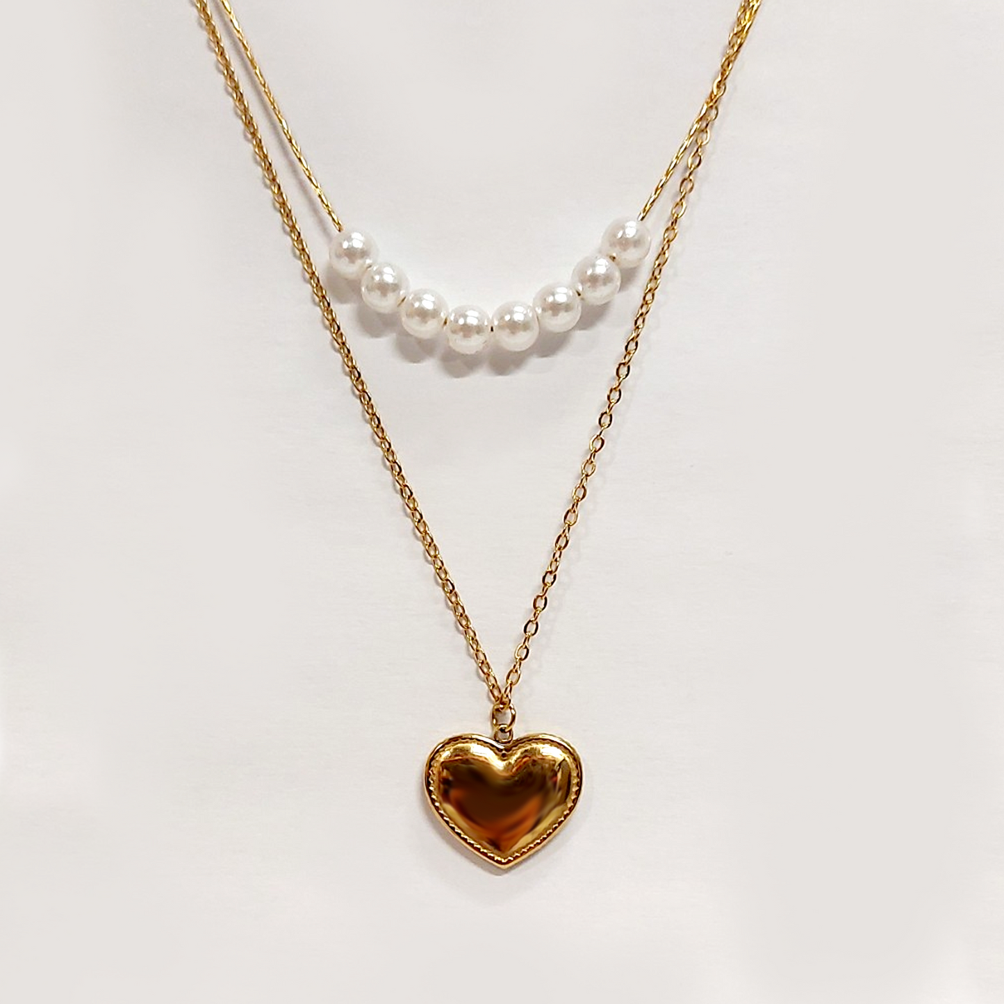 Gold Plated Heart Necklace w/ Pearls