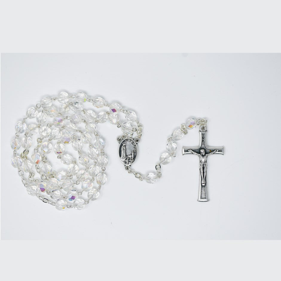 6mm Crystal Bead Fatima Rosary Boxed