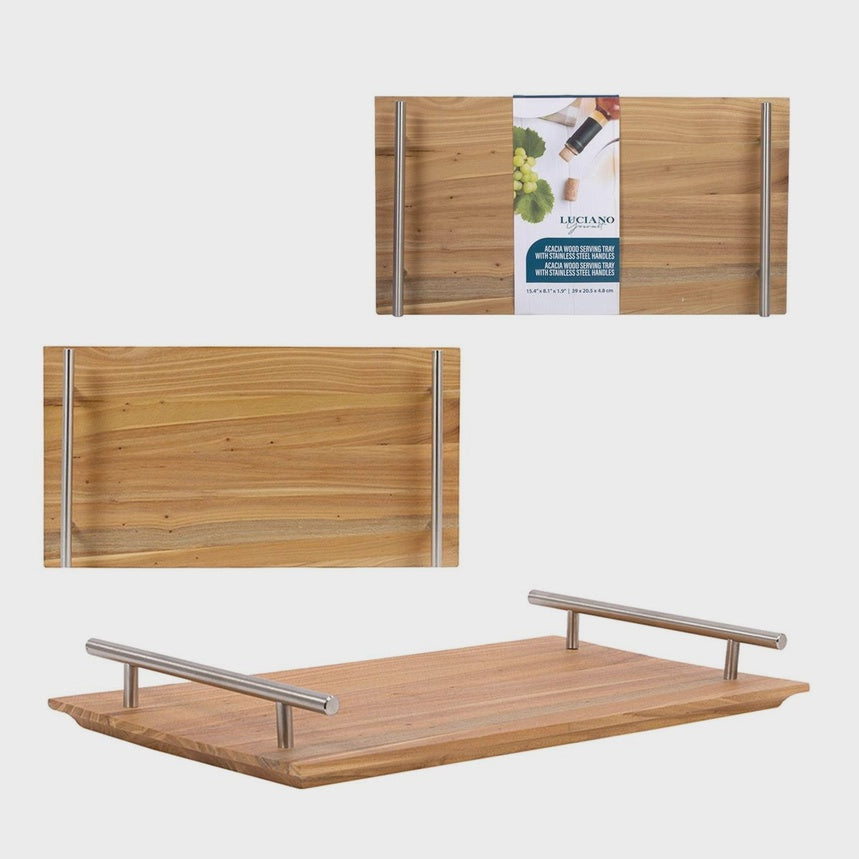 Acacia Wood Serving Tray with Handle