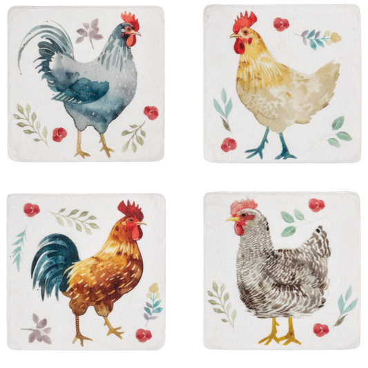 Watercolor Chicken Coaster (4 pc. set)