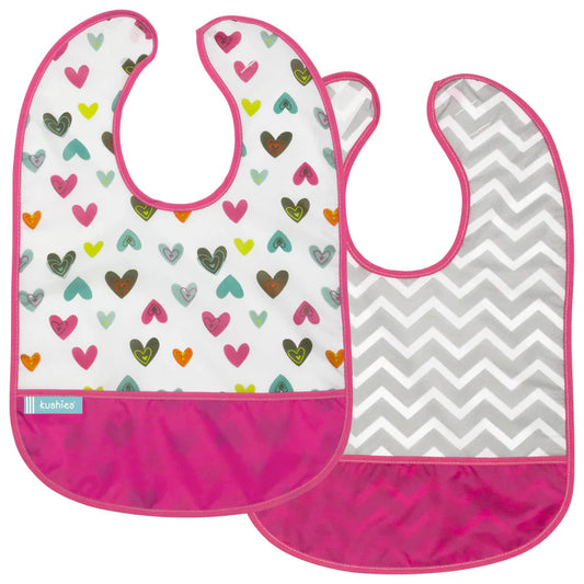 Cleanbib 2 Pack - Pink Hearts/Pink Chevron