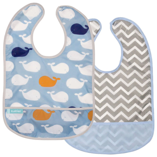 Cleanbib 2 Pack - Blue Whales/Blue Chevron