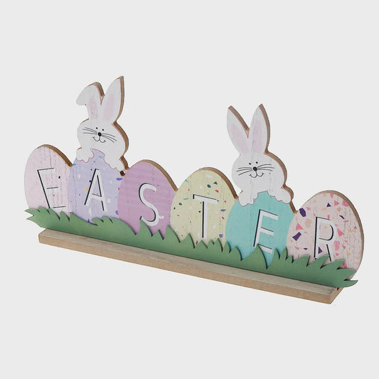 Wooden Double Bunny with Easter Egg Sign