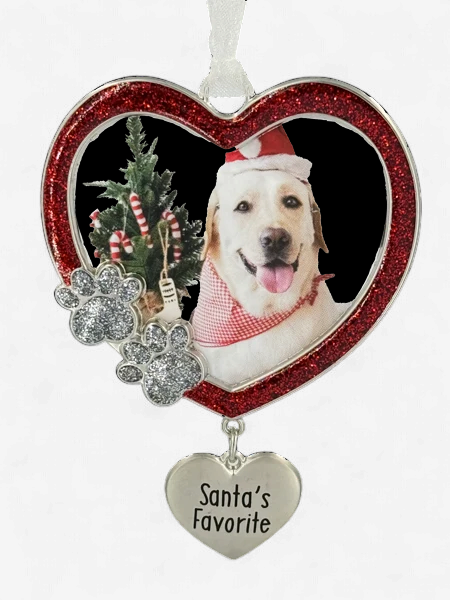 Heart With Paw Print Santa's Favourite Ornament