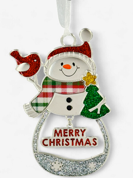 Ornament - Snowman with Christmas Tree - Merry Christmas