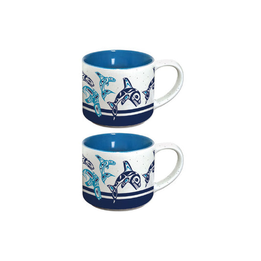 Ceramic Espresso Mugs - Set of 2 (Orca Family)