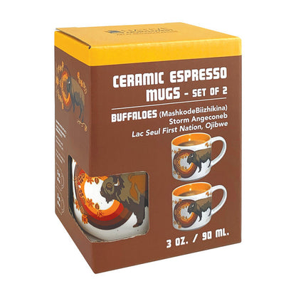 Ceramic Espresso Mugs - Set of 2 (Buffaloes - MashkodeBiizhikina)