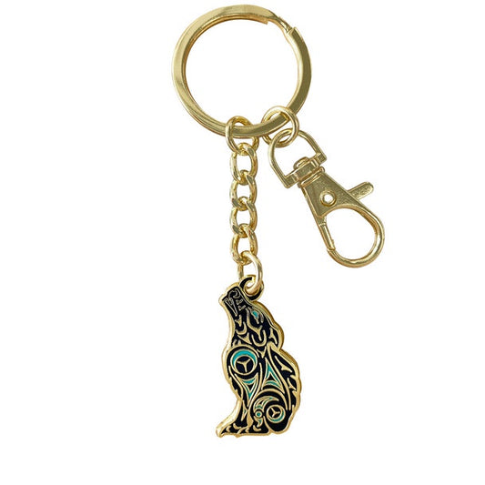 Wolf Enamel Keychain