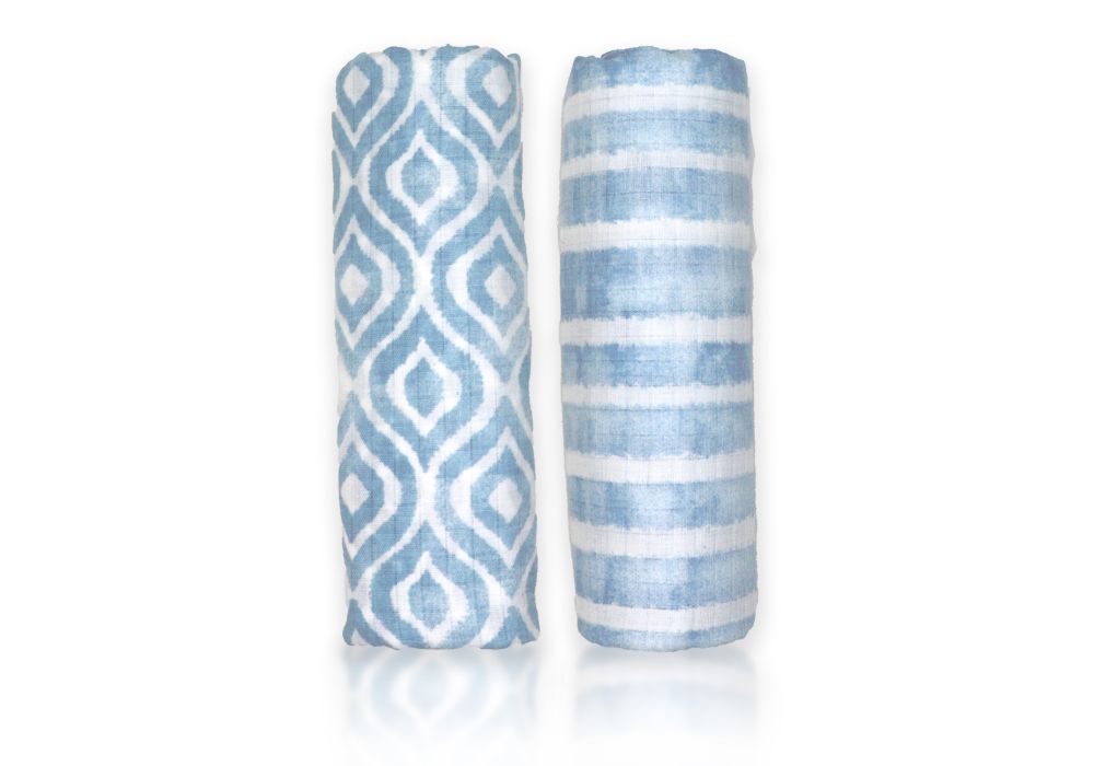 2 Pack Muslin Swaddle Blankets: Blue Watercolour