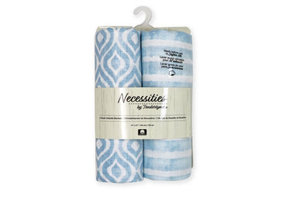 2 Pack Muslin Swaddle Blankets: Blue Watercolour