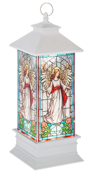 LED Light Up Stained Glass Shimmer Angel Lantern