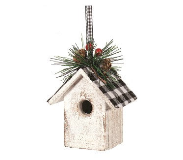 White Wood Bird House Ornament